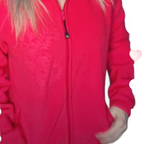 FUDA Bright Red Full Zip Cozy Fleece w/Embroidered Design & Pockets (Size: Med) - Picture 13 of 14